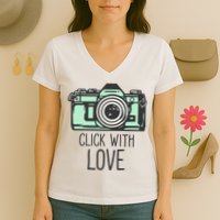 Click With Love With Camera Women's V-Neck T-Shirt