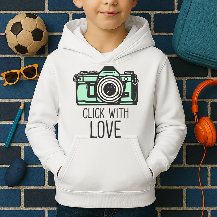 Click With Love With Camera Kids Hoodie