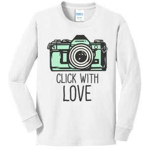 Click With Love With Camera Kids Long Sleeve Shirt