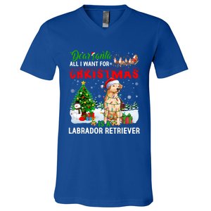 Christmas With Labrador Retriever Santa Family Xmas Pajama Cool Gift V-Neck T-Shirt