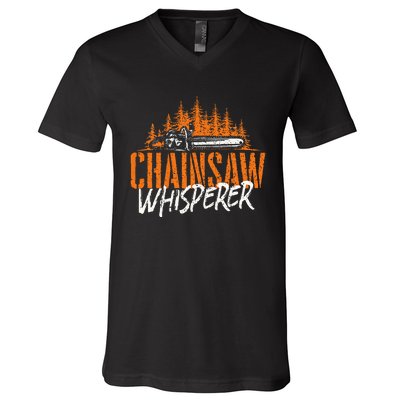 Chainsaw Whisperer Lumberjack Logger Woodworker Woodsman V-Neck T-Shirt