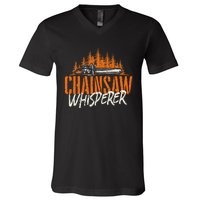 Chainsaw Whisperer Lumberjack Logger Woodworker Woodsman V-Neck T-Shirt