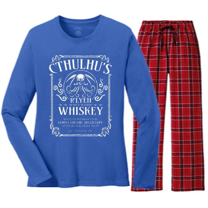 Cthulhu Whiskey Label Women's Long Sleeve Flannel Pajama Set 