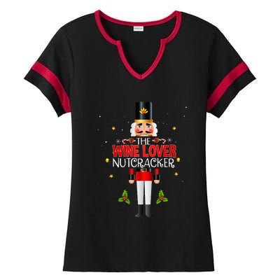 Christmas Wine Lover Nutcracker Group Matching Family Ladies Halftime Notch Neck Tee