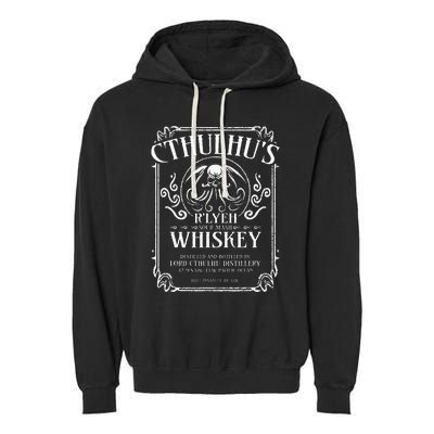 Cthulhu Whiskey Label Garment-Dyed Fleece Hoodie