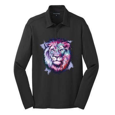 Colorful Wild Lion Silk Touch Performance Long Sleeve Polo