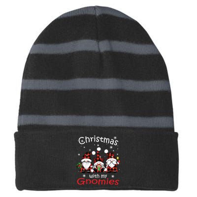 Christmas With My Gnomies Buffalo Red Plaid Gnome For Family Striped Beanie with Solid Band