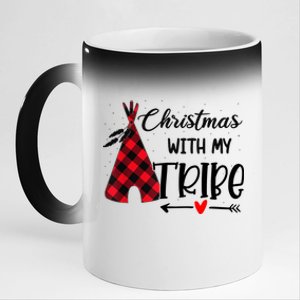 Christmas With My Tribe Red Plaid Family Matching Outfit Gift 11oz Black Color Changing Mug