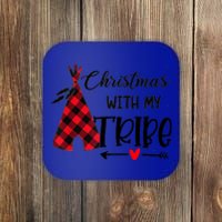 Christmas With My Tribe Red Plaid Family Matching Outfit Gift Coaster