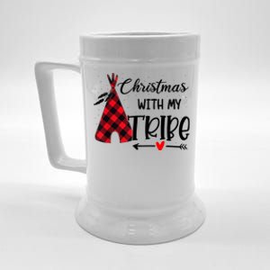 Christmas With My Tribe Red Plaid Family Matching Outfit Gift Beer Stein