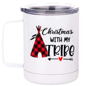 Christmas With My Tribe Red Plaid Family Matching Outfit Gift 12 oz Stainless Steel Tumbler Cup