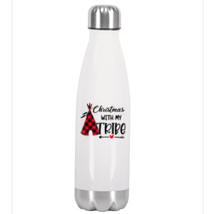 Christmas With My Tribe Red Plaid Family Matching Outfit Gift Stainless Steel Insulated Water Bottle