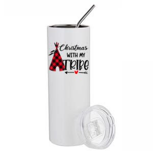 Christmas With My Tribe Red Plaid Family Matching Outfit Gift Stainless Steel Tumbler