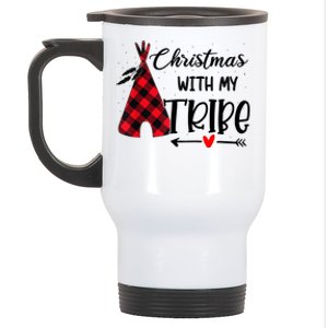 Christmas With My Tribe Red Plaid Family Matching Outfit Gift Stainless Steel Travel Mug