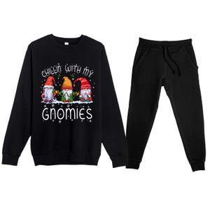 Chillin With My Gnomies Buffalo Red Plaid Christmas Gnome Great Gift Premium Crewneck Sweatsuit Set