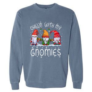 Chillin With My Gnomies Buffalo Red Plaid Christmas Gnome Great Gift Garment-Dyed Sweatshirt