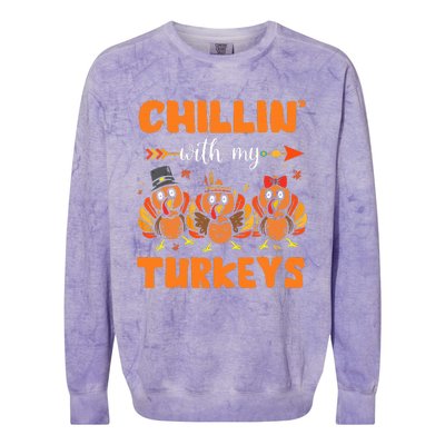 Chillin With My Turkeys Thanksgiving Family Colorblast Crewneck Sweatshirt