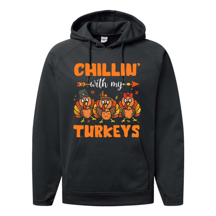 Chillin With My Turkeys Thanksgiving Family Performance Fleece Hoodie