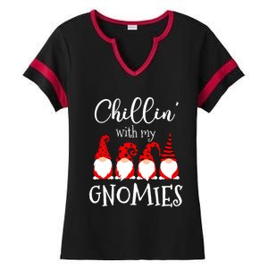 Chillin With My Gnomies Christmas Gnome Holiday Costume Gift Ladies Halftime Notch Neck Tee