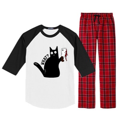 Cat What? Murderous Black Cat With Cleaver Gift For Cat Lover Raglan Sleeve Pajama Set