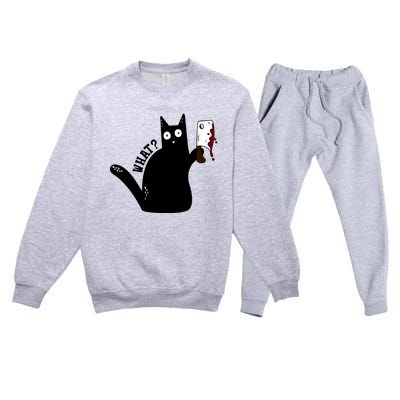 Cat What? Murderous Black Cat With Cleaver Gift For Cat Lover Premium Crewneck Sweatsuit Set