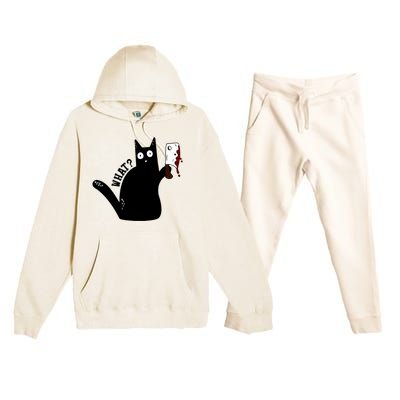 Cat What? Murderous Black Cat With Cleaver Gift For Cat Lover Premium Hooded Sweatsuit Set