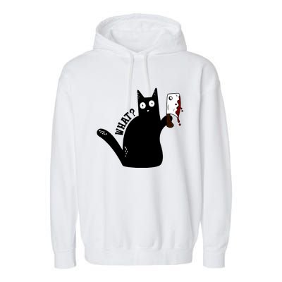 Cat What? Murderous Black Cat With Cleaver Gift For Cat Lover Garment-Dyed Fleece Hoodie