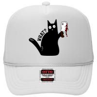 Cat What? Murderous Black Cat With Cleaver Gift For Cat Lover High Crown Mesh Back Trucker Hat