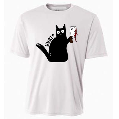 Cat What? Murderous Black Cat With Cleaver Gift For Cat Lover Cooling Performance Crew T-Shirt