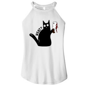 Cat What? Murderous Black Cat With Cleaver Gift For Cat Lover Women’s Perfect Tri Rocker Tank