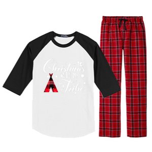 Christmas With My Tribe Red Plaid Family Matching Outfit Gift Raglan Sleeve Pajama Set