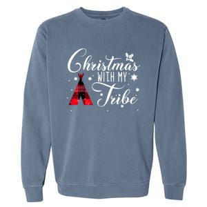 Christmas With My Tribe Red Plaid Family Matching Outfit Gift Garment-Dyed Sweatshirt