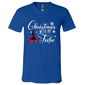 Christmas With My Tribe Red Plaid Family Matching Outfit Gift V-Neck T-Shirt