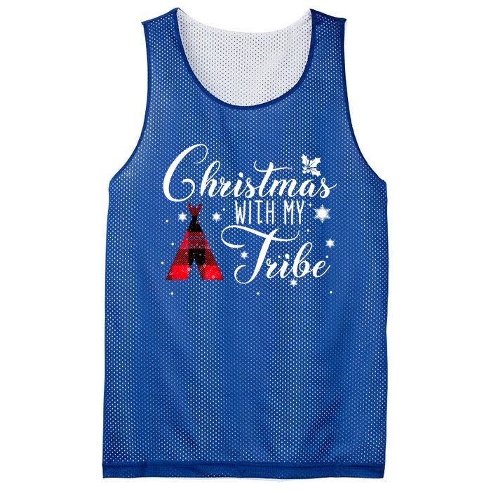 Christmas With My Tribe Red Plaid Family Matching Outfit Gift Mesh Reversible Basketball Jersey Tank