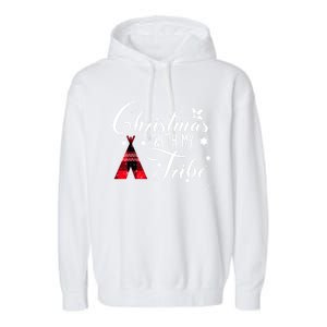 Christmas With My Tribe Red Plaid Family Matching Outfit Gift Garment-Dyed Fleece Hoodie