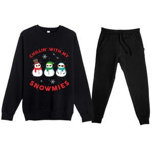 Chillin With My Snowmies Cute Snow Ugly Christmas Sweater Gift Premium Crewneck Sweatsuit Set