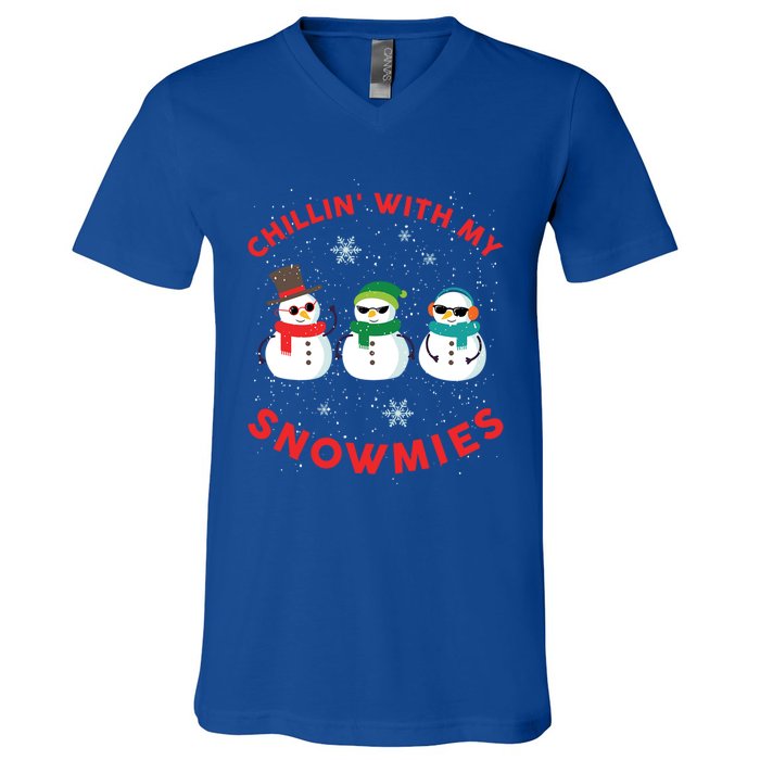 Chillin With My Snowmies Cute Snow Ugly Christmas Sweater Gift V-Neck T-Shirt