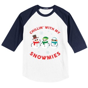 Chillin With My Snowmies Cute Snow Ugly Christmas Sweater Gift Baseball Sleeve Shirt