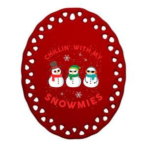 Chillin With My Snowmies Cute Snow Ugly Christmas Sweater Gift Ceramic Oval Ornament