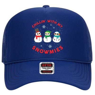 Chillin With My Snowmies Cute Snow Ugly Christmas Sweater Gift High Crown Mesh Back Trucker Hat