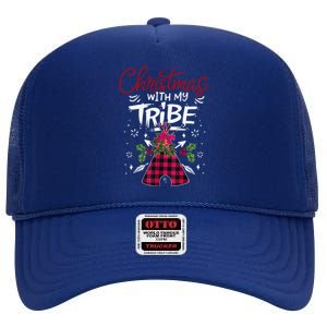 Christmas With My Tribe Red Plaid Family Matching Outfit Gift High Crown Mesh Back Trucker Hat