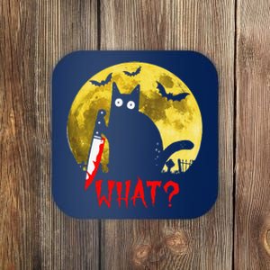 Cat What Murderous Black Cat Holding Knife Funny Halloween Coaster