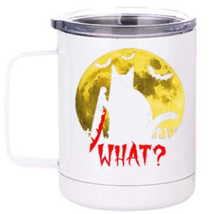 Cat What Murderous Black Cat Holding Knife Funny Halloween 12 oz Stainless Steel Tumbler Cup