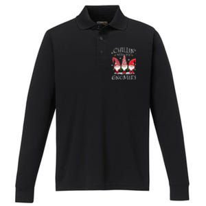 Chillin With My Gnomies Funny Hilarious Gnome Christmas Performance Long Sleeve Polo