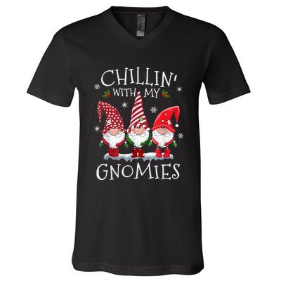 Chillin With My Gnomies Funny Hilarious Gnome Christmas V-Neck T-Shirt