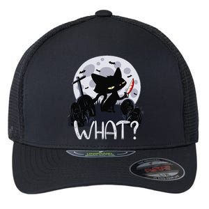 Cat What Murderous Black Cat With Knife Halloween Costume Flexfit Unipanel Trucker Cap