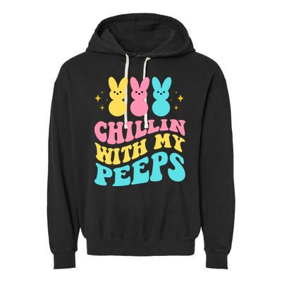 Chillin With My Peeps Cute Easter Garment-Dyed Fleece Hoodie