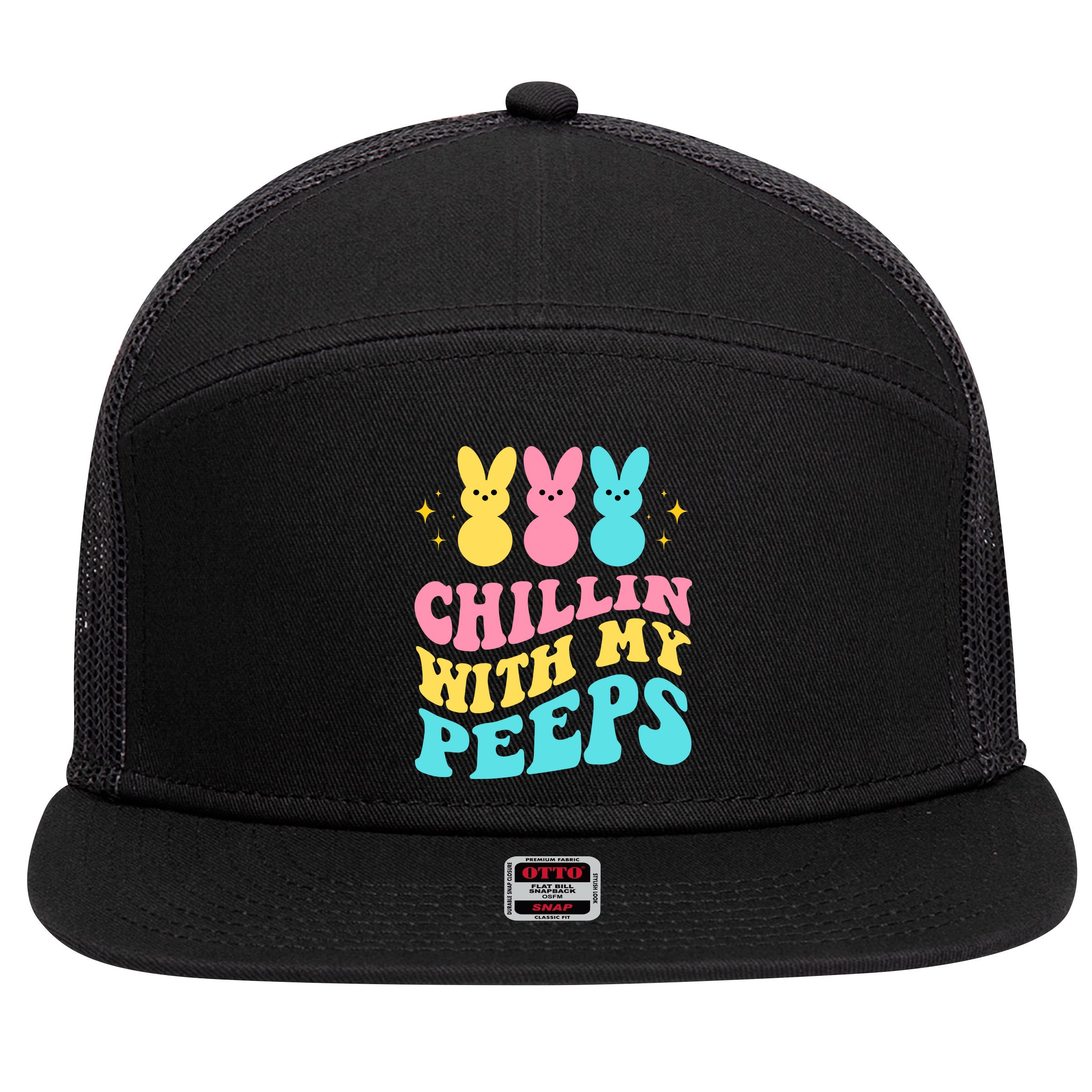 Chillin With My Peeps Cute Easter 7 Panel Mesh Trucker Snapback Hat