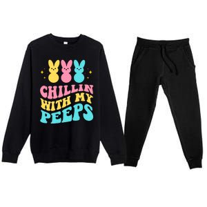 Chillin With My Peeps Cute Easter Premium Crewneck Sweatsuit Set