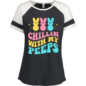 Chillin With My Peeps Cute Easter Enza Ladies Jersey Colorblock Tee